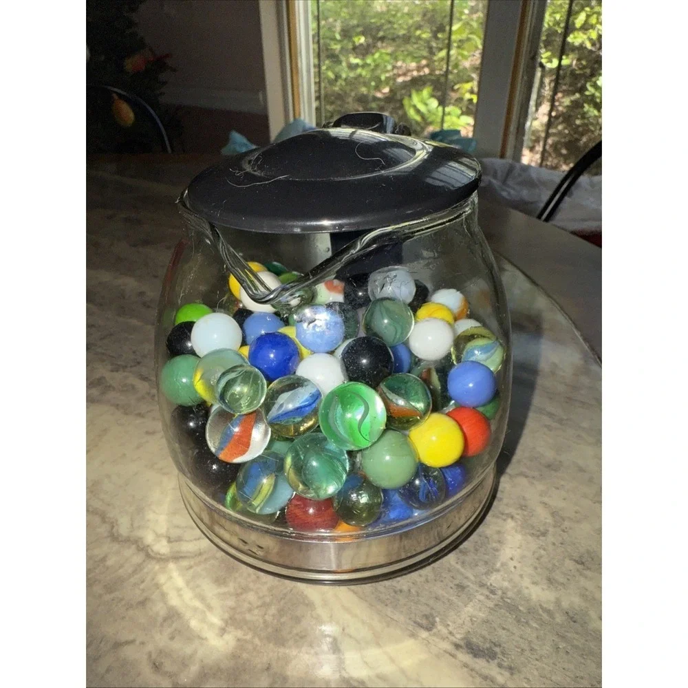 Lot of 186 Vtg Glass Marbles Multiple Colors‎ Mini Glass Coffee Pot Used